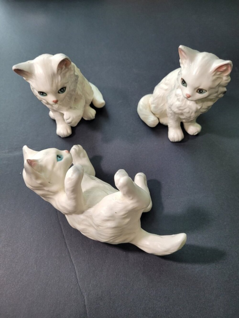 Set 3 Vintage Lefton Fluffy White Persian Kitten Cat Figurines Japan Porcelain